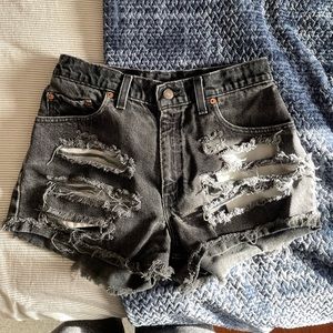 Levi black high waisted distressed shorts